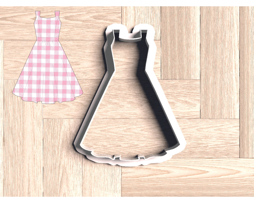 Barbie Dress Cookie Cutter. Pinafore Dress Cookie Cutter. Pink Gingham Dress Cookie Cutter