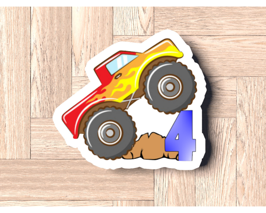 Monster Truck Number 4 Cookie Cutter. Truck Theme Cookie Cutter. Birthday Cookie Cutter