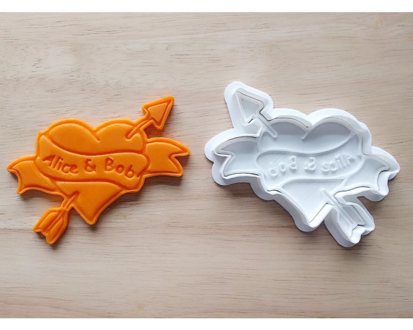 Personalized Heart Arrow Cookie Cutter and Stamp Set