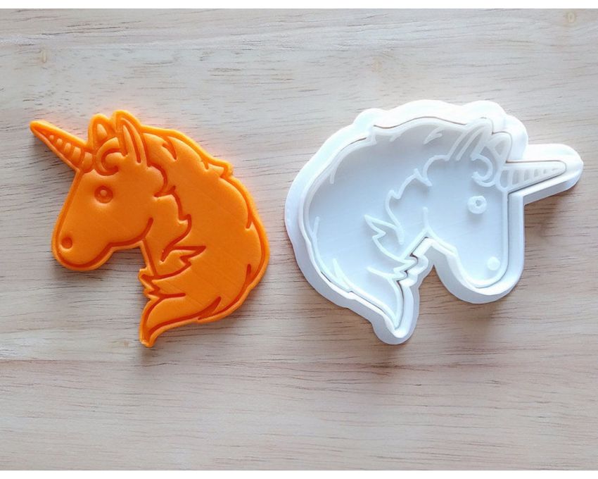 Unicorn Emoji Cookie Cutter and Stamp Set. Unicorn Cookie Cutter