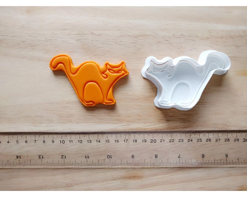Halloween Cat Cookie Cutter and Stamp Set. Halloween Cookie Cutter
