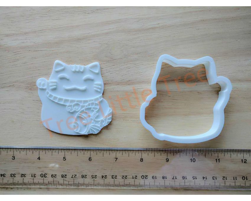 Maneki-neko (Japanese Fortune Cat) Cookie Cutter and Stamp Set. Japan Cookie Cutter