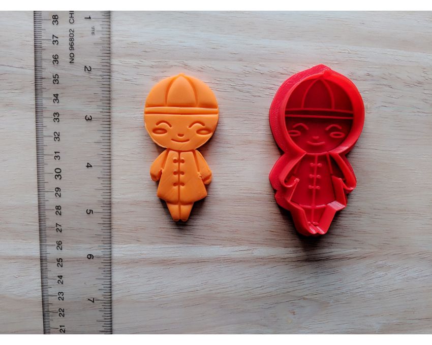 Chinese Boy Doll Cookie Cutter and Stamp Set. Chinese New Year Cookie Cutter