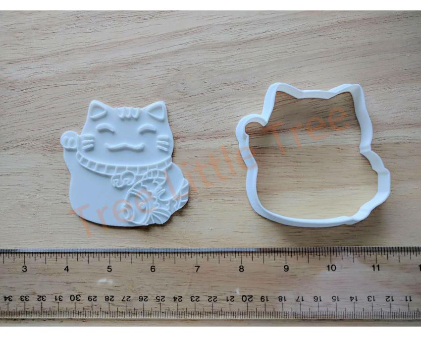 Maneki-neko (Japanese Fortune Cat) Cookie Cutter and Stamp Set. Japan Cookie Cutter