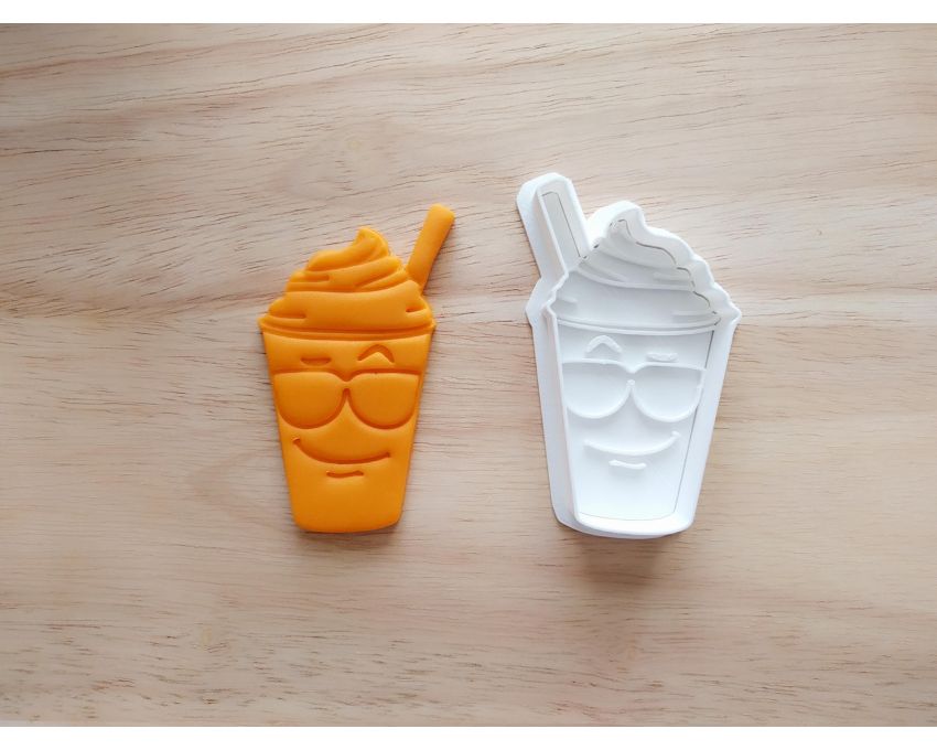 Frappe Iced Cap Cookie Cutter and Stamp Set. Summer Cookie Cutter
