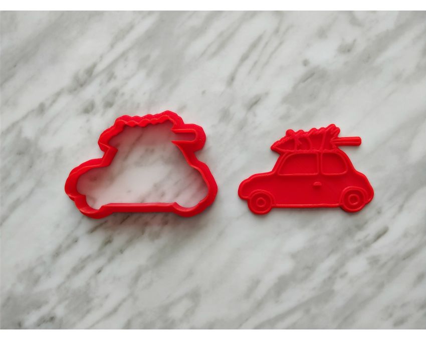 Car With Christmas Tree Cookie Cutter and Stamp Set. Christmas Cookie Cutter