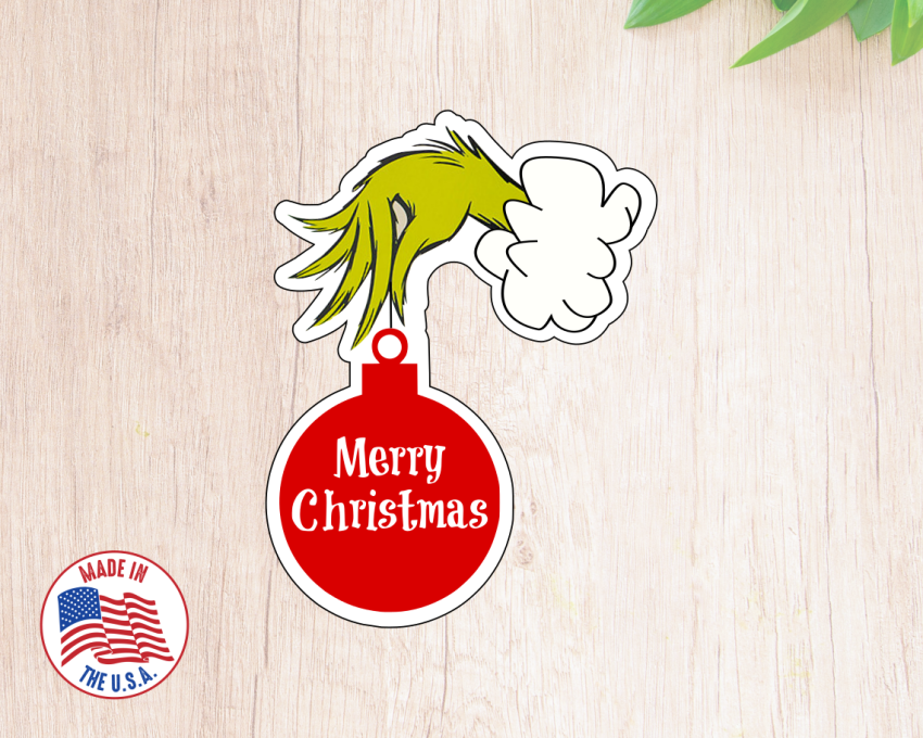 Christmas Grinch Hand Holding Ornament Cookie Cutter. Dr. Seuss Style Christmas Cookie Cutter