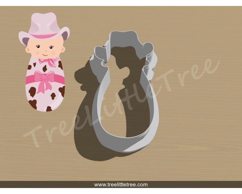 Cowboy Baby in Swaddle Cookie Cutter. Baby Shower Cookie Cutter. Cowboy Baby Cookie Cutter