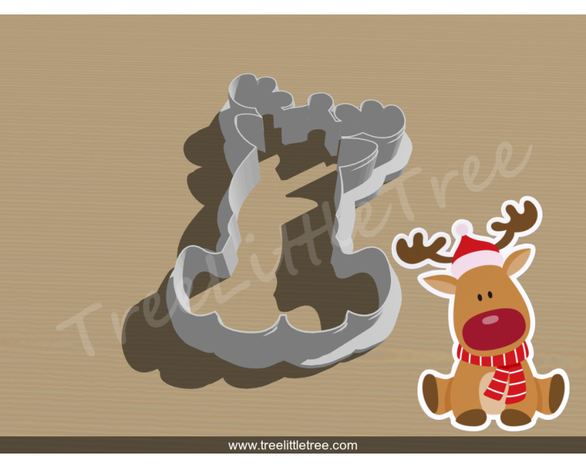 Sitting Reindeer Cookie Cutter. Christmas Cookie Cutter.  Animal Cookie Cutter