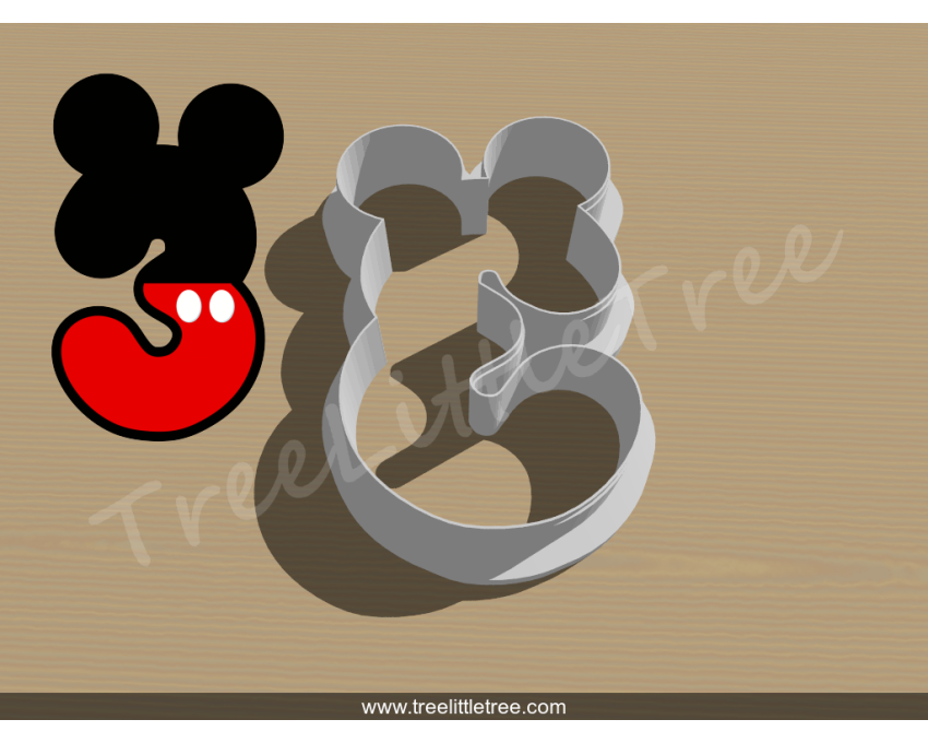 Mickey Number Three Cookie Cutter. Number Cookie Cutter