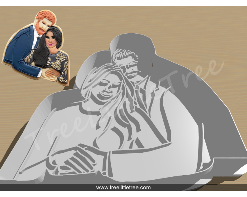 Personalized Couple Portrait Cookie Cutter and Stamp Set