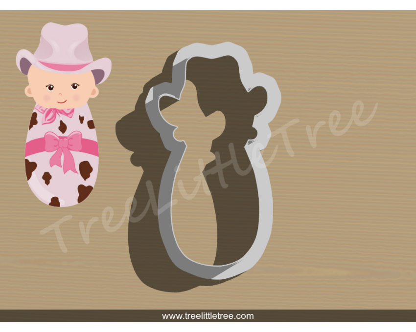 Cowboy Baby in Swaddle Cookie Cutter. Baby Shower Cookie Cutter. Cowboy Baby Cookie Cutter