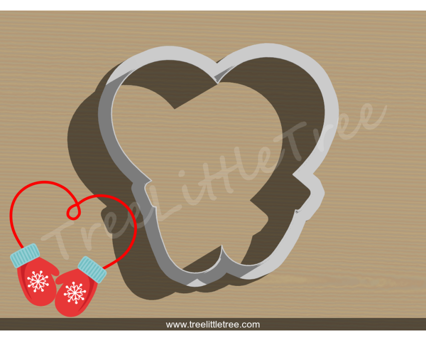 Mitten Heart Plaque Cookie Cutter. Christmas Cookie Cutter