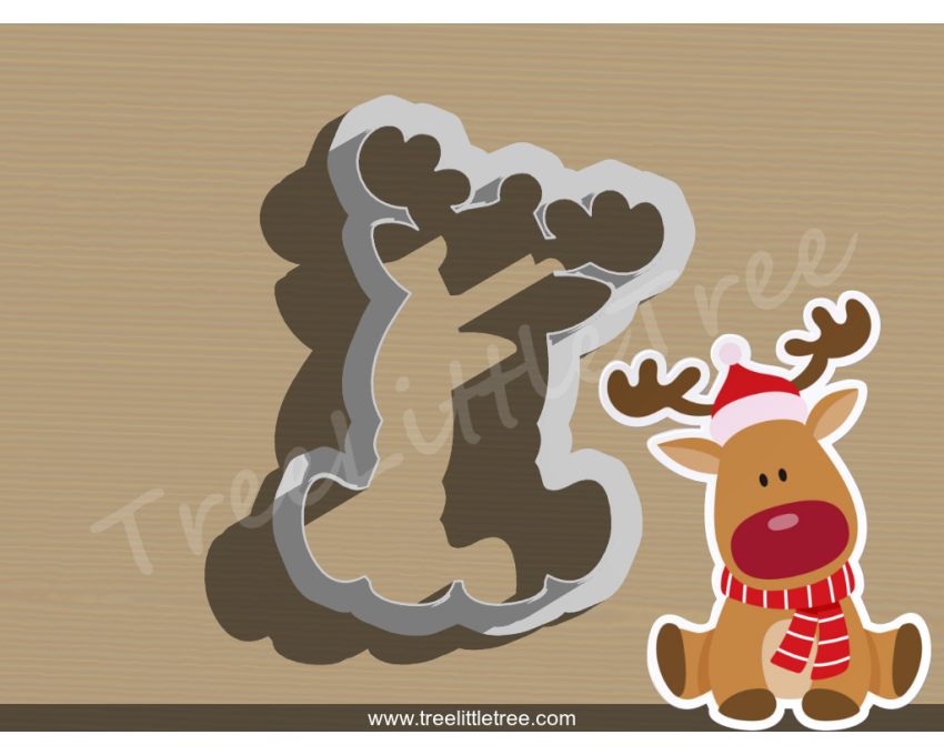 Sitting Reindeer Cookie Cutter. Christmas Cookie Cutter.  Animal Cookie Cutter