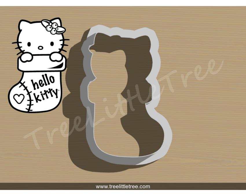 Christmas Hello Kitty Stocking Cookie Cutter. Christmas Cookie Cutter. 