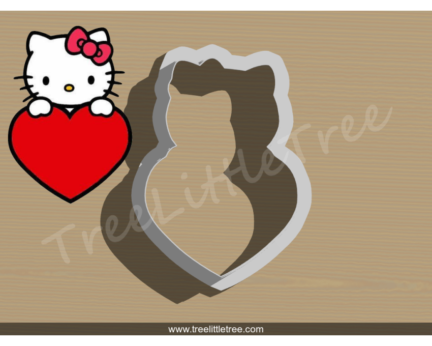Hello Kitty with Heart Plaque Cookie Cutter. Valentine's day Cookie Cutter. Hello Kitty Cookie Cutter