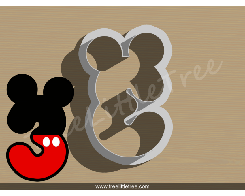 Mickey Number Three Cookie Cutter. Number Cookie Cutter