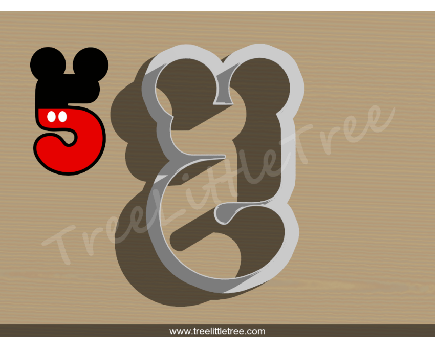 Mickey Number Five Cookie Cutter. Number Cookie Cutter