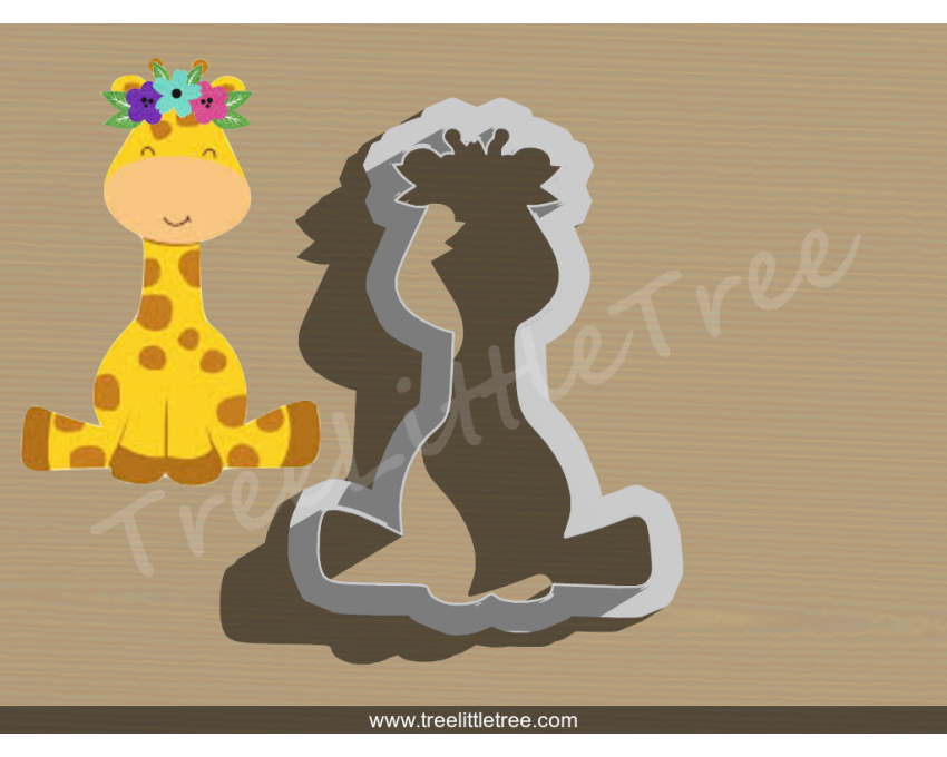 Sitting Giraffe WIth Floral Crown Cookie Cutter. Animal Cookie Cutter