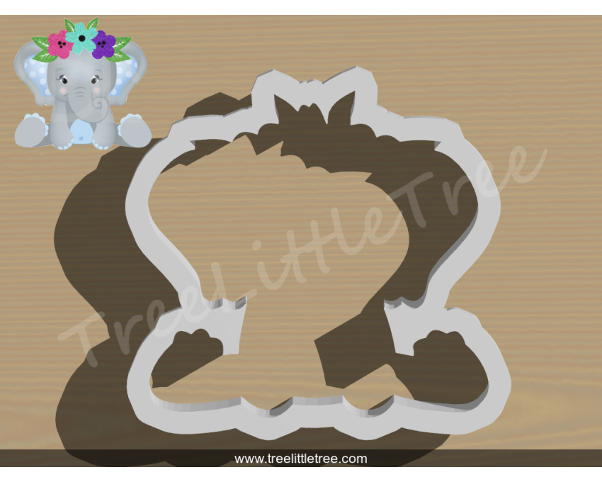 Sitting Elephant With Floral Crown Cookie Cutter. Animal Cookie Cutter