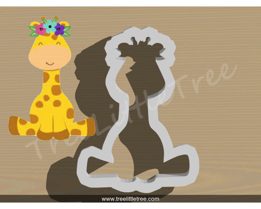 Sitting Giraffe WIth Floral Crown Cookie Cutter. Animal Cookie Cutter