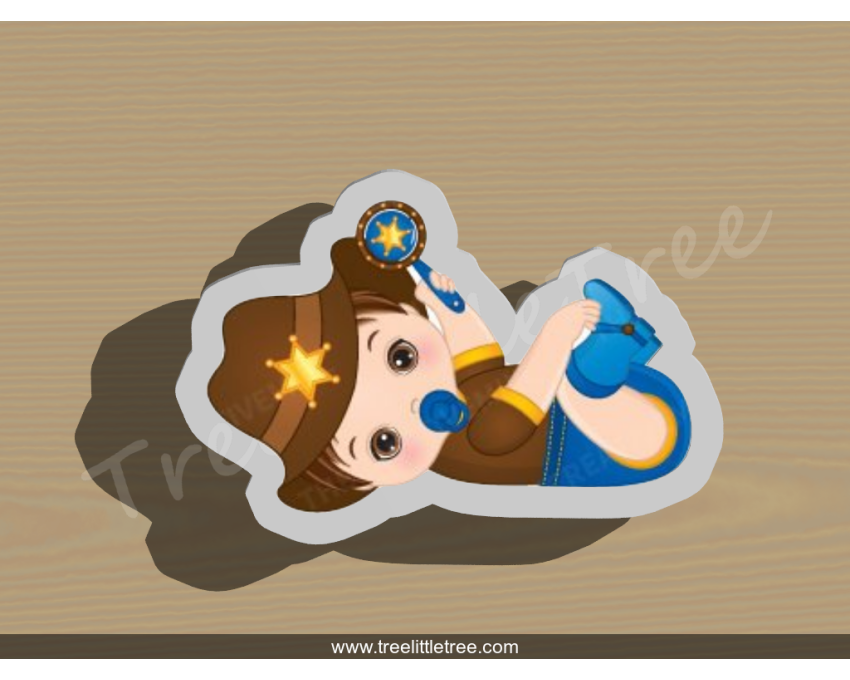 Cowboy Baby with Rattle Cookie Cutter. Baby Shower Cookie Cutter. Cowboy Baby Cookie Cutter