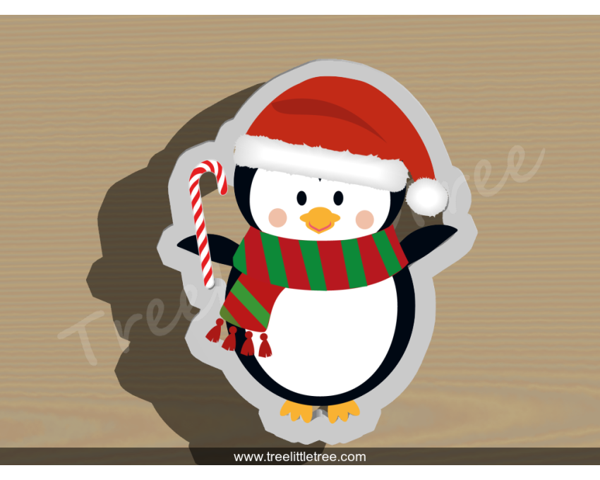 Penguin with Candy Cane Cookie Cutter. Christmas Cookie Cutter.  Animal Cookie Cutter