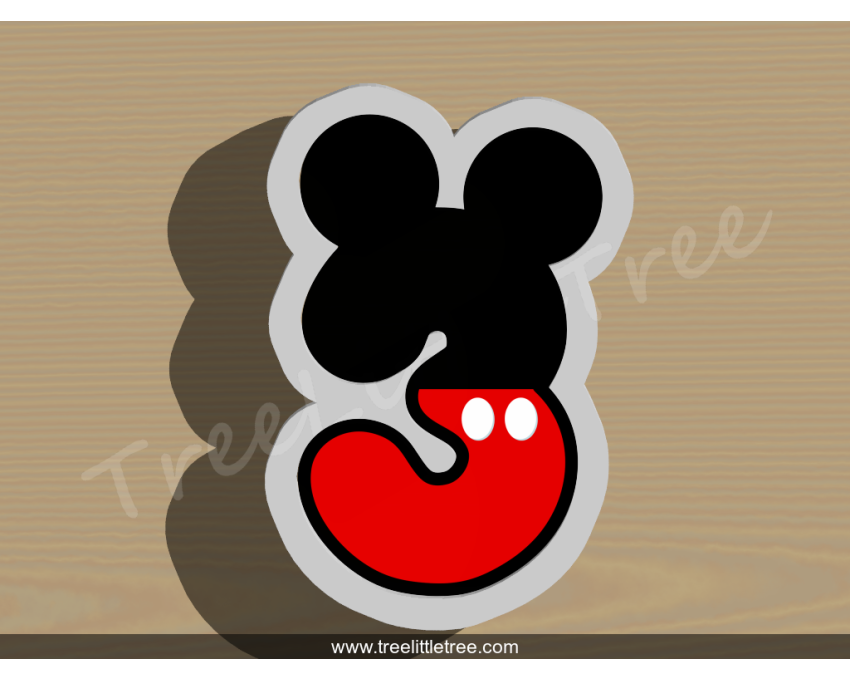 Mickey Number Three Cookie Cutter. Number Cookie Cutter