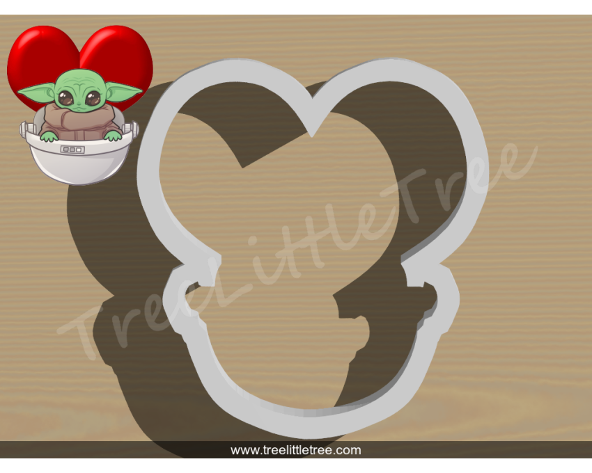 Baby Yoda In Heart Spaceship Cookie Cutter. Star War Cookie Cutter. Valentine's Day Cookie Cutter
