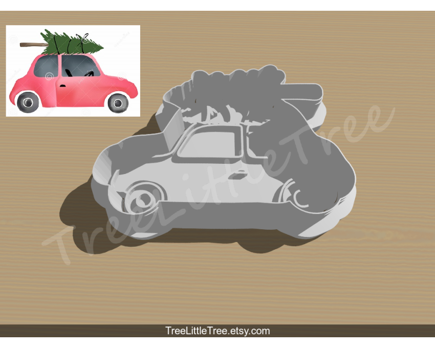 Christmas Car with Tree Cookie Cutter and Stamp Set. Christmas Cookie Cutter