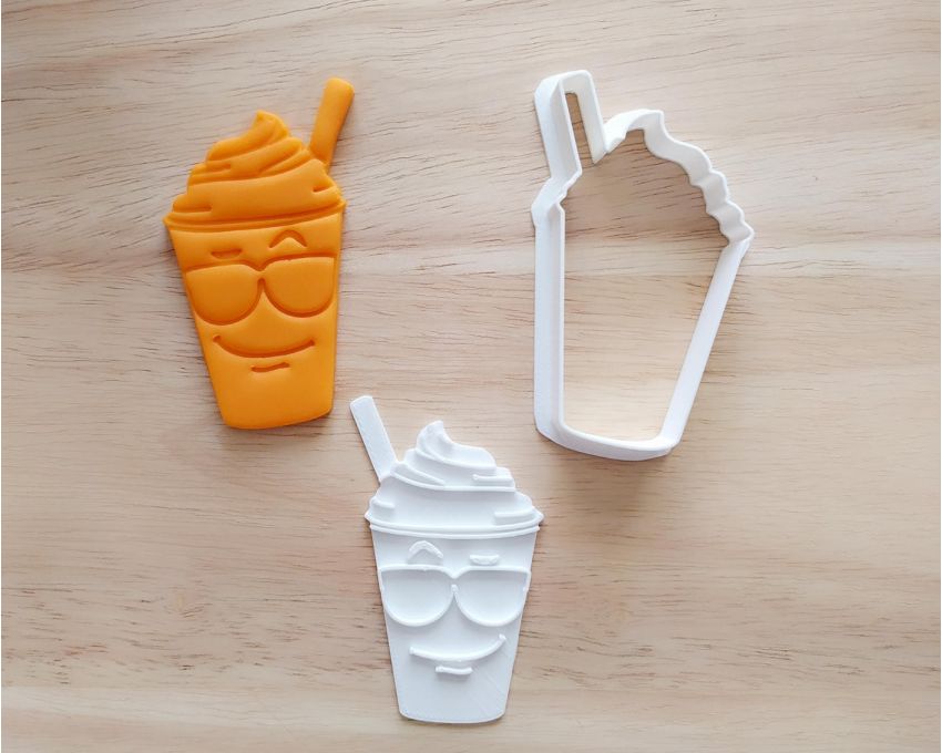 Frappe Iced Cap Cookie Cutter and Stamp Set. Summer Cookie Cutter