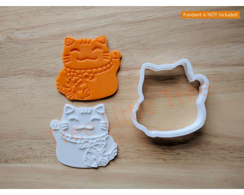 Maneki-neko (Japanese Fortune Cat) Cookie Cutter and Stamp Set. Japan Cookie Cutter