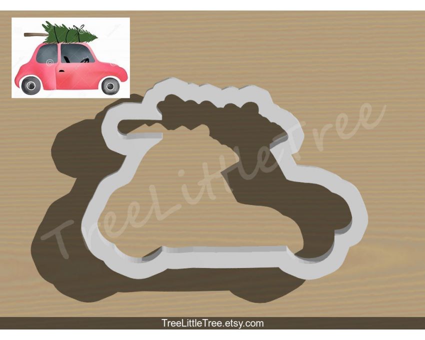 Car with Christmas Tree Cookie Cutter. Christmas Cookie Cutter