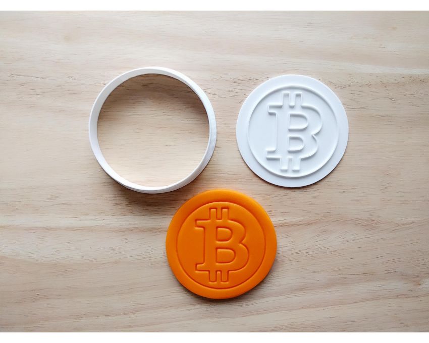 Bitcoin Cookie Cutter and Stamp Set. Unique Cookie Cutter