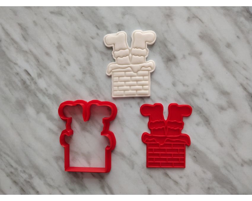 Santa In Chimney Cookie Cutter and Stamp Set. Christmas Cookie Cutter