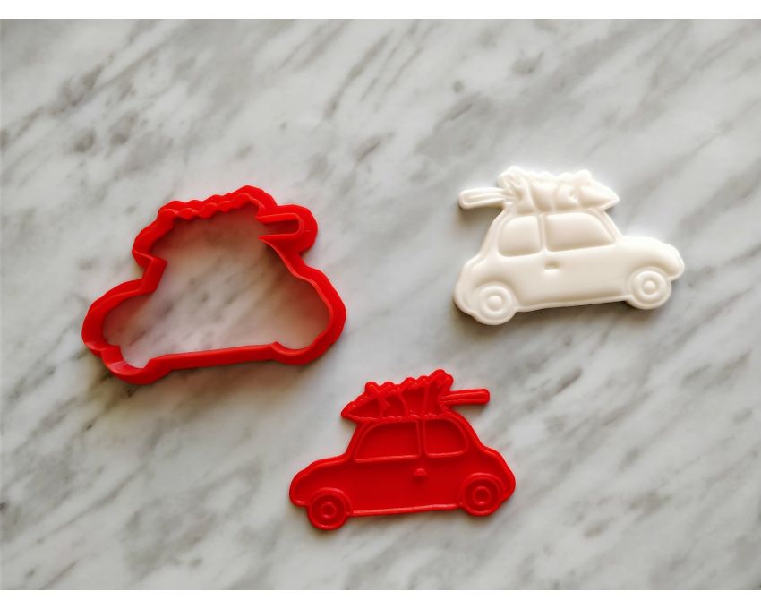 Car With Christmas Tree Cookie Cutter and Stamp Set. Christmas Cookie Cutter