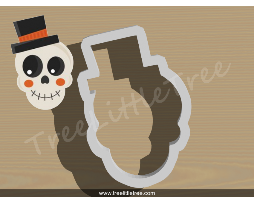 Skull with Hat Cookie Cutter. Halloween Cookie Cutter. 