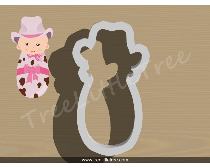 Cowboy Baby in Swaddle Cookie Cutter. Baby Shower Cookie Cutter. Cowboy Baby Cookie Cutter