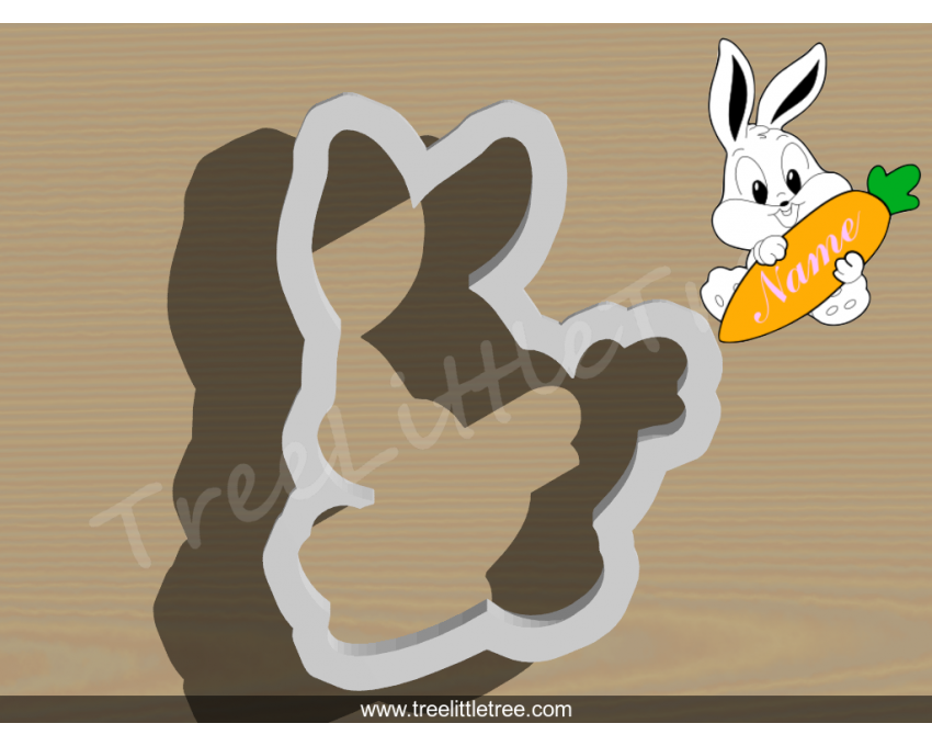 Bunny with Carrot Plaque Cookie Cutter. Easter Cookie Cutter