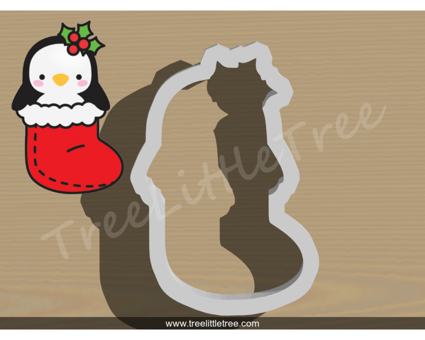 Penguin in Stocking Cookie Cutter. Christmas Cookie Cutter