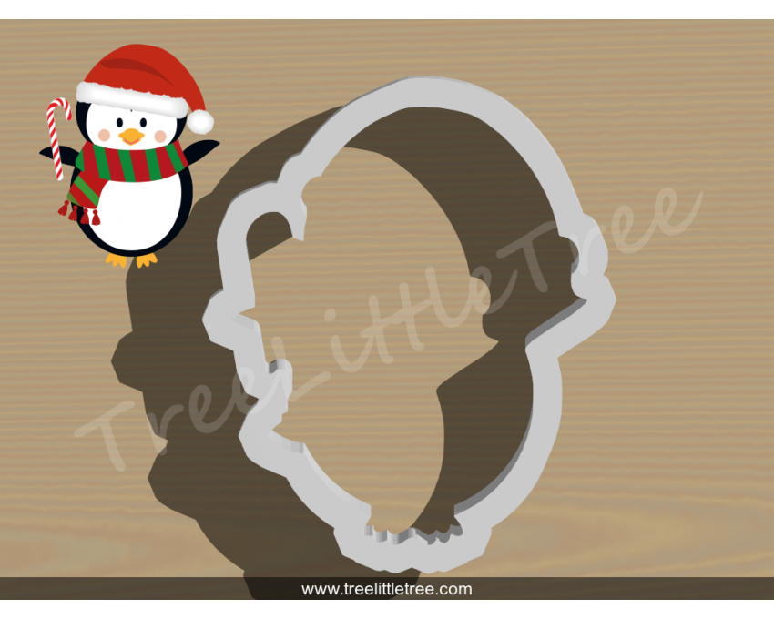 Penguin with Candy Cane Cookie Cutter. Christmas Cookie Cutter.  Animal Cookie Cutter
