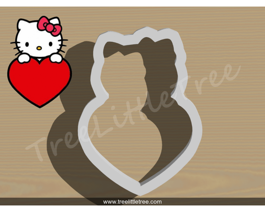 Hello Kitty with Heart Plaque Cookie Cutter. Valentine's day Cookie Cutter. Hello Kitty Cookie Cutter