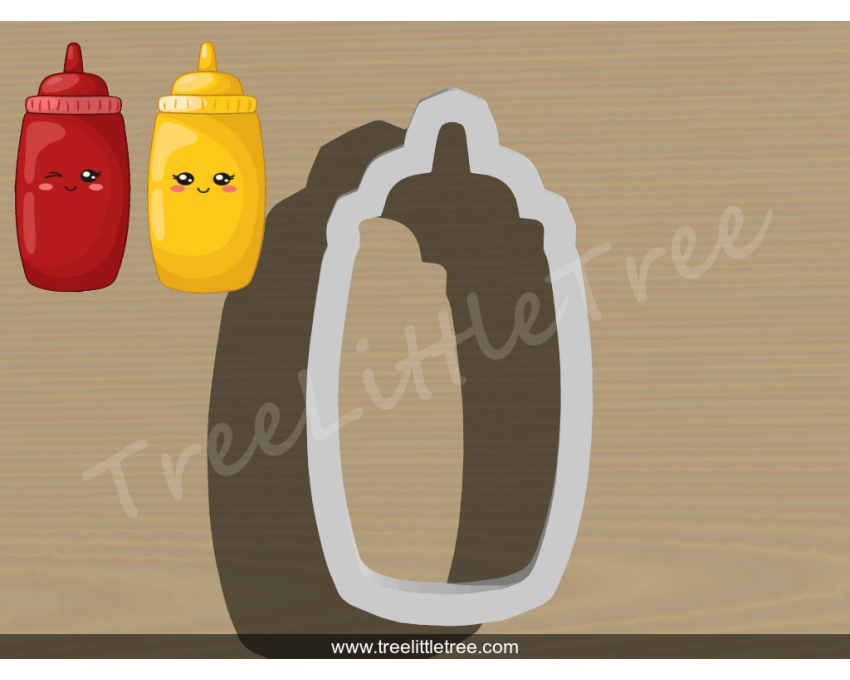 Cute Mustard/Ketchup Bottle Cookie Cutter. Summer Season Cookie Cutter. BBQ Cookie Cutter