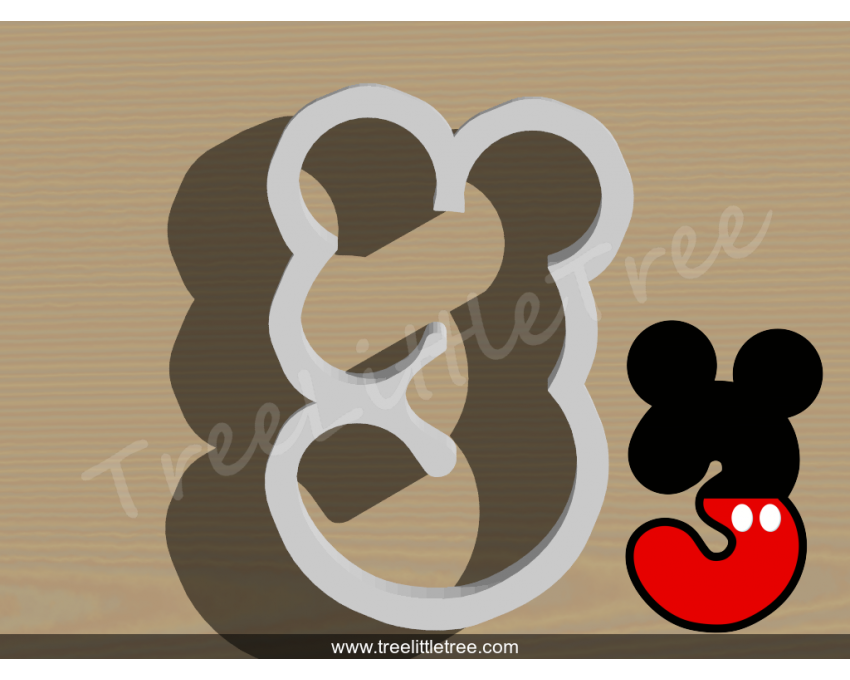 Mickey Number Three Cookie Cutter. Number Cookie Cutter