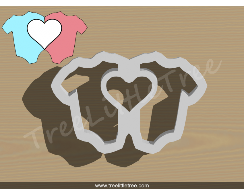 Twin Onesie with Heart Cut Out Cookie Cutter.Baby Shower Cookie Cutter